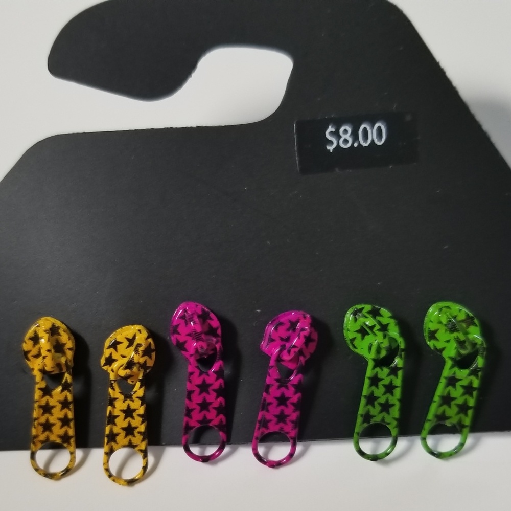🆕️🦄 REVERSABLE NEON ZIPPER STUD EARRING SET